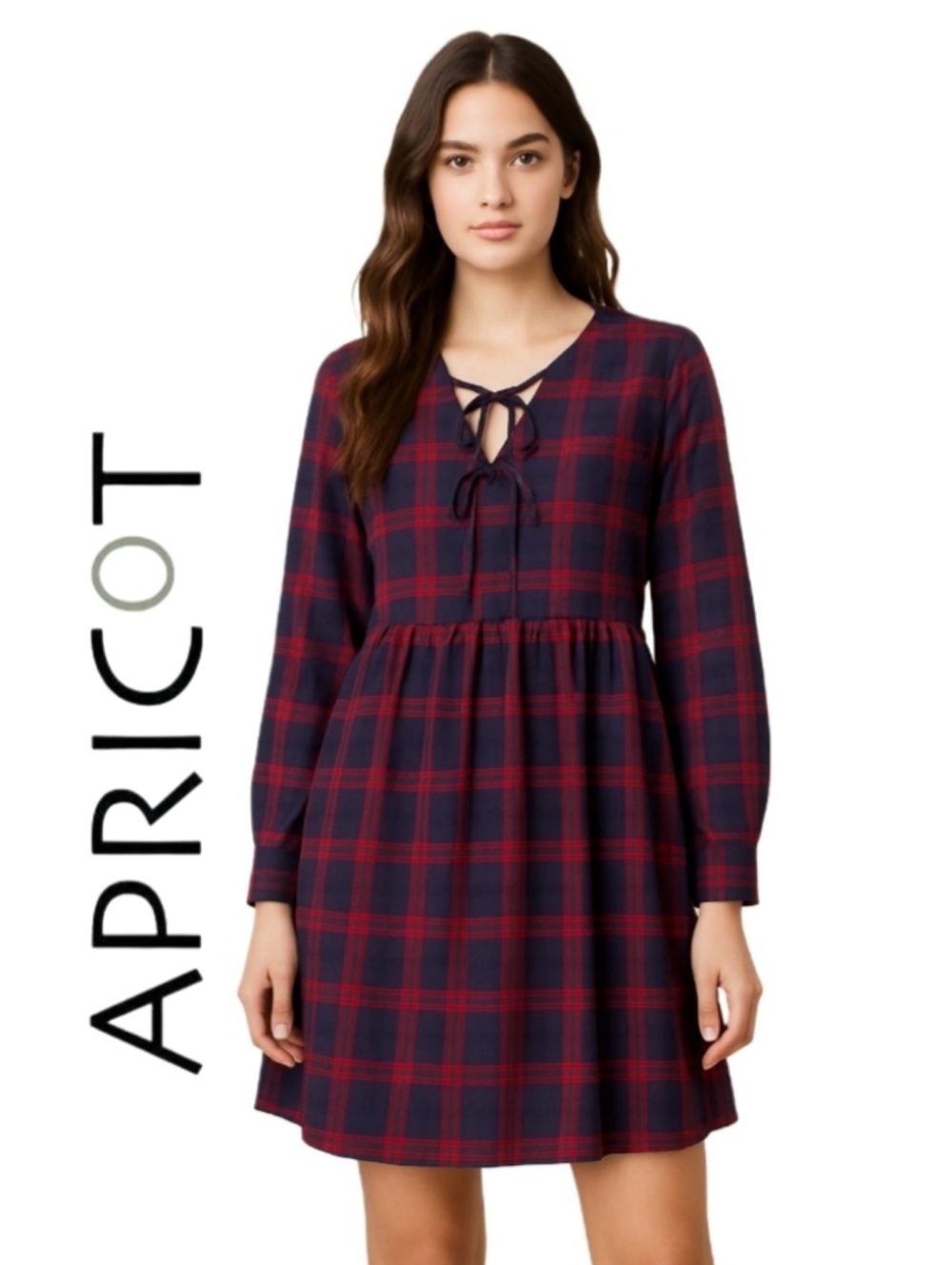 NWT S Apricot Plaid Flannel Swing Dress